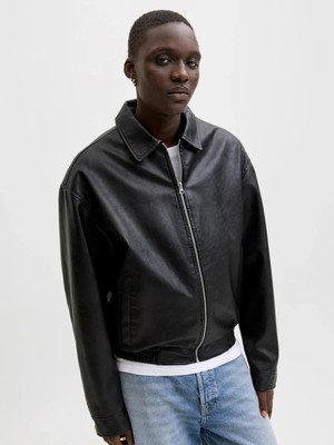 Jack & Jones Erkek Suni Deri Bomber Ceket - Leon