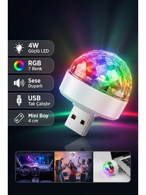 Saravita USB Mini Disco Topu Rgb LED Parti Işığı Sese Duyarlı 7 Renk Araç ve Ev Ambiyans Lambası