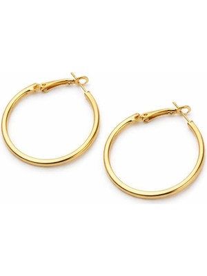 Leo'Stone Premium Seri Köşeli Halka Tasarım 4 cm Kadın Çelik Küpe Altın