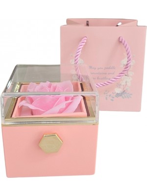 Özer Kutu Ithal Sonsuz Dönen Güllü Yüzük & Kolye Kutusu (Karton Çantalı) Pudra