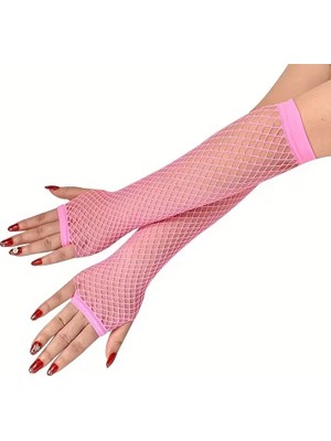 Aydogan's 80’ler 90’lar Retro Neon Pembe File Parmaksız Eldiven 26 cm