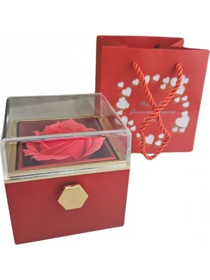 Özer Kutu Ithal Sonsuz Dönen Güllü Yüzük & Kolye Kutusu (Karton Çantalı) Kırmızı