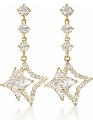 Leo'Stone Xuping Full Zirkon Taşlı Altın Kaplama Sallantılı Yıldız Tasarım Kadın Çelik Küpe Altın