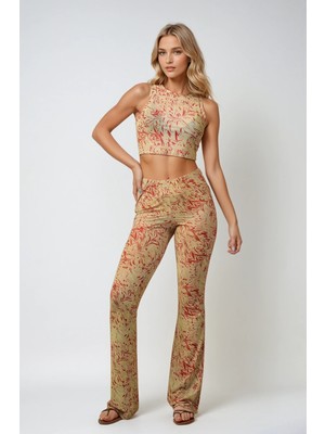 Neptune Marbling Altın Dalga Ispanyol Paça Pantolon