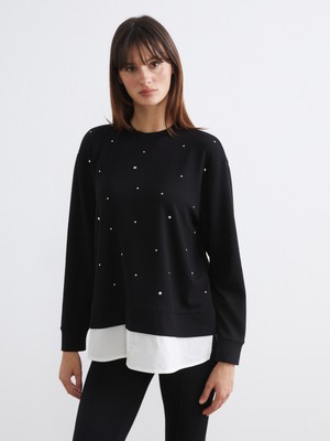 Soulife Bisiklet Yaka Taşlı Kadın Sweatshirt