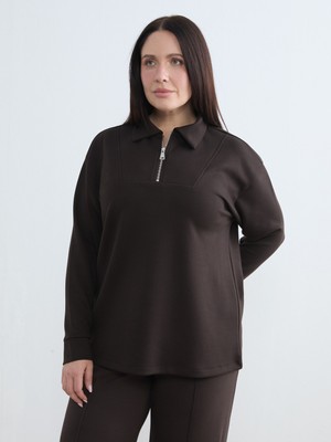 Soulife Polo Yaka Kadın Fermuarlı Sweatshirt