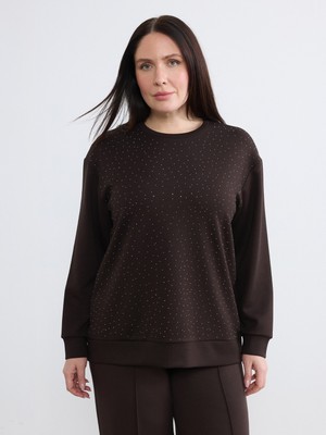 Soulife Büyük Beden Bisiklet Yaka Taşlı Kadın Sweatshirt