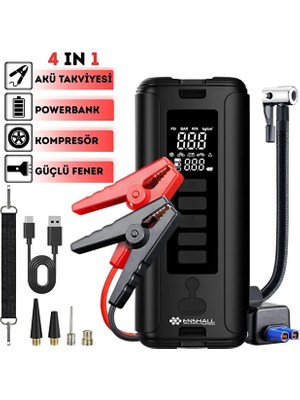 Enshall 12000MAH LED Işıklı Acil Durum Akü Takviye Cihazı Araç Motor Lastik Şişirme Hava Kompresörü