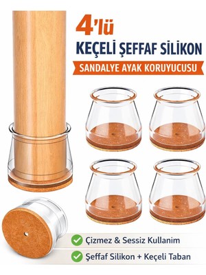Hayveys 4'lü Keçeli Şeffaf Sandalye Masa Ayak Koruyucu