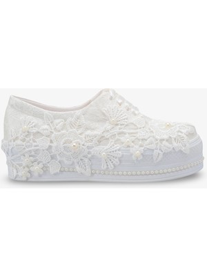 Zarife Kadın Gelinlik Dolgu Ayakkabı - Sedef Dantel