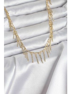 Hkursat Pirinç Gold Renk Saçaklı Model Kadın Kolye