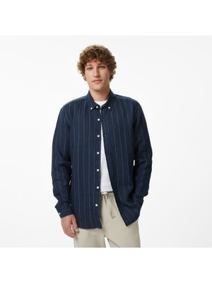 Nautica Erkek Lacivert Regular Fit Çizgili Gömlek W65421T.4NV