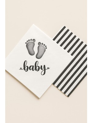 2 Paket Siyah Baby -Siyah Beyaz Çizgi Desenli Peçete