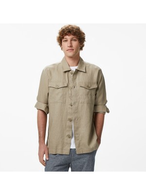 Nautica Erkek Bej Regular Fit Keten Gömlek W65420T.2CA