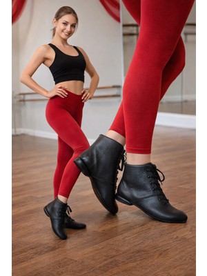 Bitangosu Siyah Deri Dans Botu- Bağcıklı-Süet Taban - Tüm Danslar Için Uygundur.