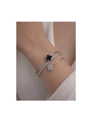 Reiz Siyah Yonca Zirkon Taşlı Zarif Bileklik, Kelepçe