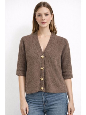 CGA Kısa Kollu Önü Yıldız Düğmeli Yumoş Triko Hırka