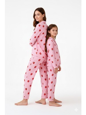 Arn Homewear Anne Kız Çilek Desenli Pijama Takımı (Tek Takım Fiyatıdır)