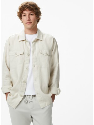 Nautica Erkek Krem Regular Fit Keten Gömlek W65420T.1SL