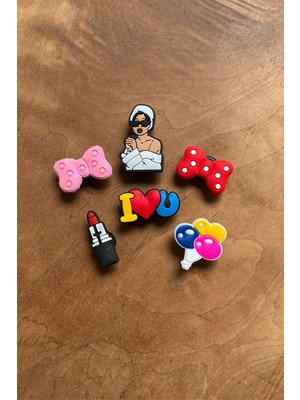 Birikiyedi Jibbitz Terlik Süsü 6 Set, Girls ,aksesuar, Kız,ruj,kurdele