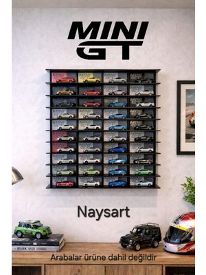 Mini Gt Sergileme Standı 40'lı, Duvar Rafı, Kutu ile Sergileme, Siyah Mdf