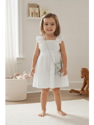 Cantoy Kız Bebek Fisto Nakışlı Volanlı Çanta Hediyeli Elbise