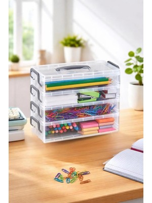 Bayev Wish 4 Katlı Kapaklı Çekmece Düzenleyici Organizer Alet Kutusu Vida Olta Malzemesi Saklama Kutusu