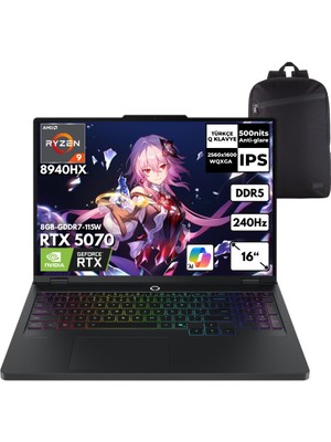Lenovo Legion Pro 5 16ADR10 Ryzen 9-8940HX 64-Gbddr5 4 Tbssd RTX5070 (8GB-GDDR7-115W) 16" Wqxga Windows 11 Home + Hmf Sırt Çantası 83LT0046TRHMF34