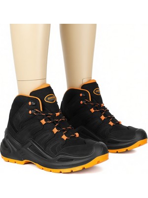 Scooter Deri Su Geçirmez Tactical Erkek Postal Siyah-Turuncu Kısa Topuklu Rahat Taban