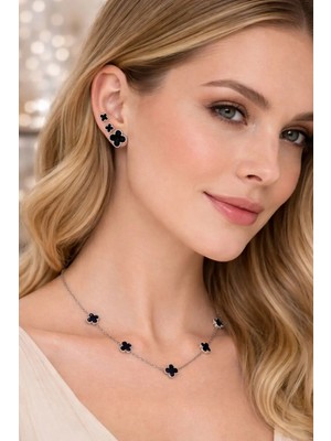 Aşkın Simgesi Siyah Yonca Takı Seti