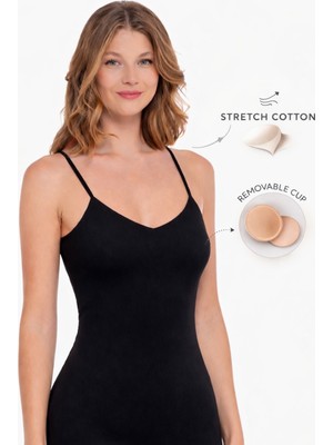 Berrak Kadın Çıkarılabilir Pedli Askılı V Yaka Fitilli Pamuk Atlet -Esnek Kumaş