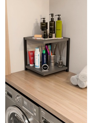 Alpa Ev Mobilya Iki Raflı Banyo Köşe Kare Düzenleyici Organizer Raf Metal Gövdeli Çok Amaçlı Banyo Standı