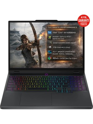 Lenovo Legion 5 15IRX10 Intel Core I9-14900HX 32GB 1TB SSD RTX 5070 8GB 15.1" WQXGA (2560X1600) OLED 165Hz 115W Freedos Taşınabilir Bilgisayar 83LY00L1TR