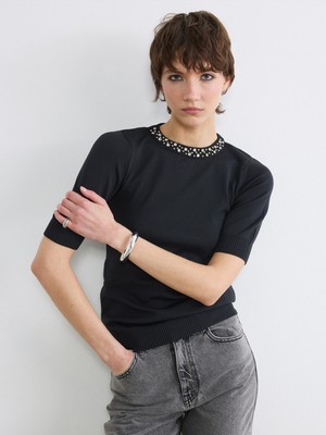 Soulife Bisiklet Yaka Taşlı Kadın Triko Kazak