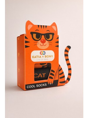 Çocuk 3D Kedi Desenli Kutulu 3'lü Soket Çorap