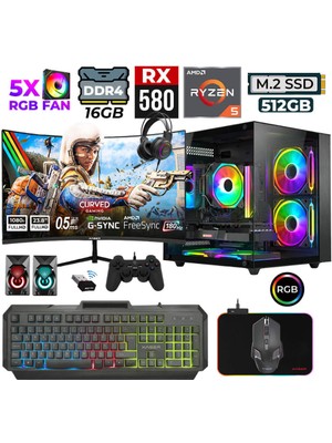 Xaser River X50 Ryzen 5 5500 16GB Ram 512GB M.2 Nvme SSD 8gb RX580 23.8" 180Hz Oyuncu Tavsiye Sistem