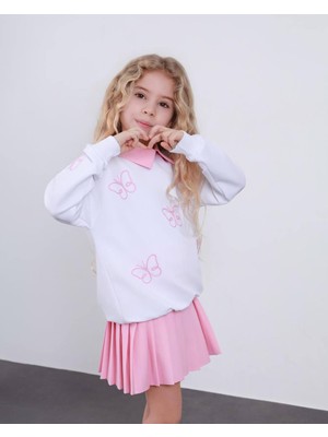 BeU Kids Kız Çocuk Gömlek Yaka Detaylı 2 Iplik Likralı Üst ve Alt Kumaş Duble Dokuma Pileli Etek