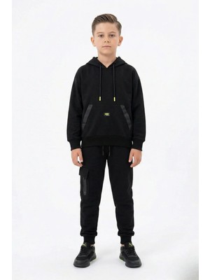 New Kids Mevsimlik %100 Pamuk Kanguru Cepli Kapüşonlu Erkek Çocuk Eşofman Takımı