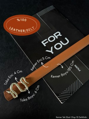 Fiori Hakiki 3cm Bombeli Yılan Tokalı Kadın Kemeri, Ceket Kemeri, Gömlek Kemeri, Elbise Kemeri