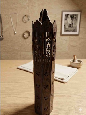 Bereket Taş Baskı Özel Tasarım Lazer Kesim Ahşap Kule Tütsülük (Dekoratif Buhurdanlık)