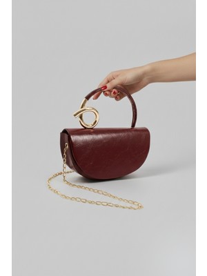 Kadın Gold Detaylı Bordo El Çantası