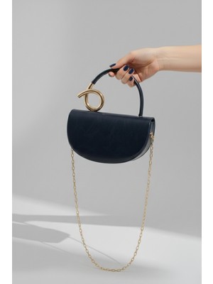 Kadın Gold Detaylı Lacivert El Çantası