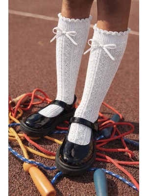 Katia & Bony Kız Çocuk Kurdele Fiyonklu Dizaltı Çorap Beyaz