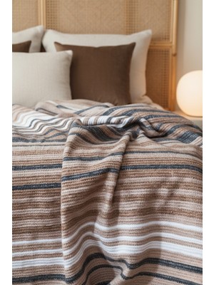 Lorvian Noletti Pamuklu Çizgili Tek Kişilik Battaniye
