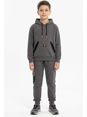 New Kids Mevsimlik %100 Pamuk Kanguru Cepli Kapüşonlu Erkek Çocuk Eşofman Takımı