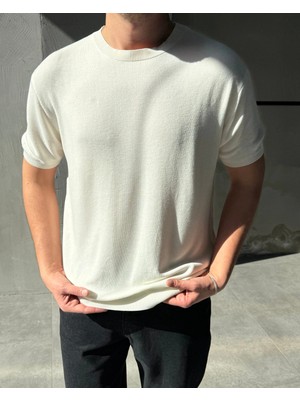 Difransel Jeans Erkek Bisiklet Yaka Ribana Detaylı Basic Triko T-Shirt