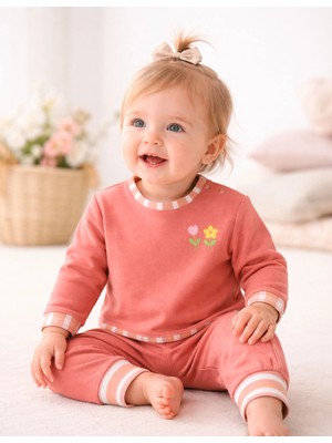 Organickid Mix Kız Bebek Somon Baskılı Eşofman Takımı