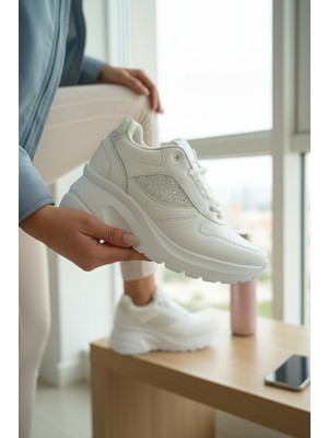 Enoch Kadın Gizli Dolgu Spor Ayakkabı Simli Panel Tabanlı  Sneaker