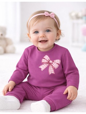 Organickid Mix Kız Bebek Fuşya Baskılı Eşofman Takımı