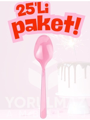 Yorulmaz Ambalaj 🎀 Happy Party Pembe Plastik Kaşık 25 Adet – Dayanıklı, Parlak Görünüm, Kullan-At Parti Seti